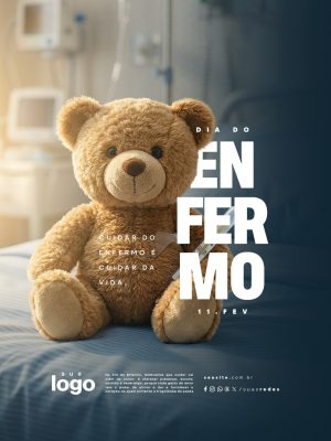 Dia do Enfermo 11 Fev Teddy Bear Termômetro PSD Editável