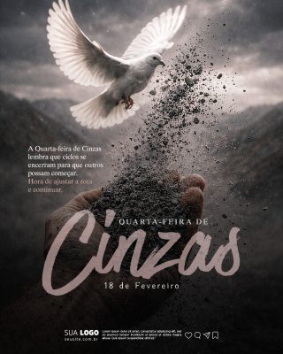 Quarta-Feira de Cinzas Palavra Inspiradora e Pomba PSD Editável