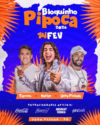 Flyer psd de carnaval Bloquinho Pipoca 2026 14 FEV João Pessoa PB PSD Editável