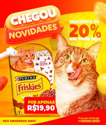 Chegou Novidades Desconto de 20% Friskies por R$19,90 PSD Editável