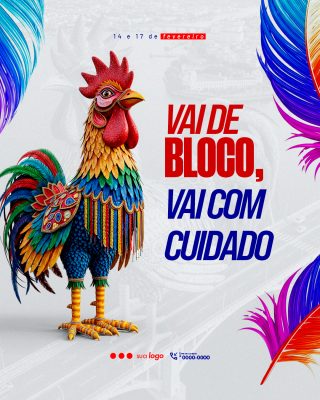 Carnaval Vai de Bloco Vai Com Cuidado 14 e 17 Fevereiro PSD Editável