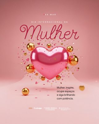 Mulher 08 de Março Dia Internacional Mensagem Inspiradora PSD Editável
