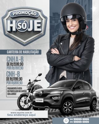 Promoção Só Hoje CNH A e B Pagamento Facilitado PSD Editável