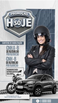 Promoção Só Hoje CNH A-B e B Autoescola Banner PSD Editável