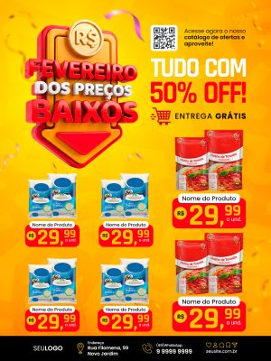 Fevereiro dos Preços Baixos 50 OFF Entrega Grátis PSD Editável