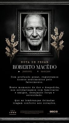 Nota de Pesar Falecimento Luto Story Social Media PSD Editável