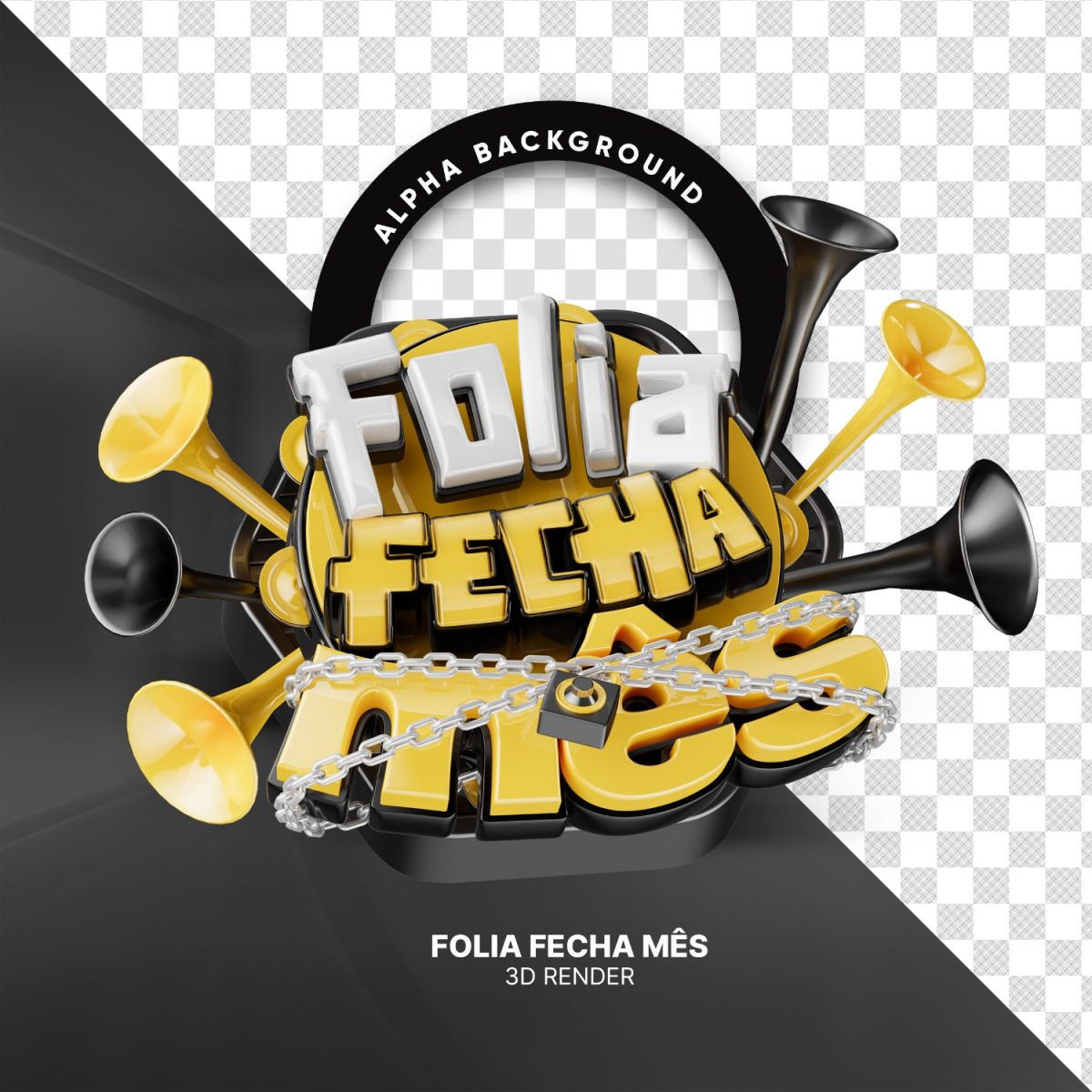 Folia Fecha Mês Carnaval Preto Selo 3D PSD Editável