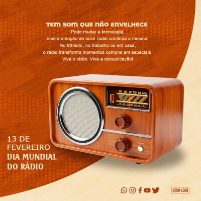Rádio 13 de Fevereiro Dia Mundial do Rádio Tem Som Que Não Envelhece PSD Editável