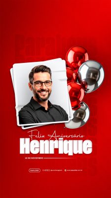 Feliz Aniversário Parabéns 10 de Novembro Balões Vermelhos PSD Editável