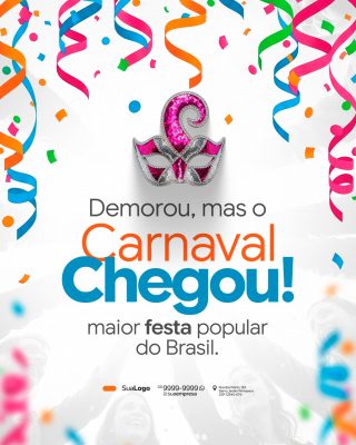 Carnaval Chegou Mascara Confetes Fita Colorida PSD Editável