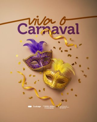 Carnaval Viva o Carnaval Máscaras e Confetes PSD Editável