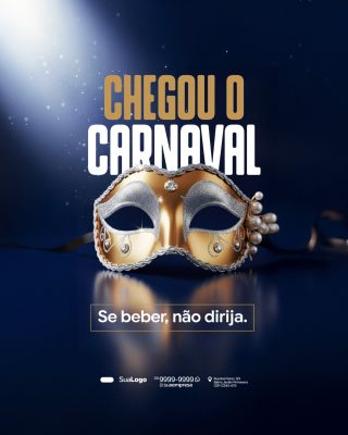 Carnaval Chegou o Carnaval Máscara Dourada e Prateada PSD Editável