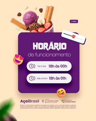 Horário de Funcionamento Açaiteria PSD Editável