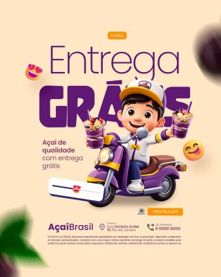 Açaiteria Entrega Grátis Açaí de Qualidade PSD Editável