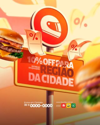Hamburgueria Promoção 10% Off Para Qualquer Região da Cidade Delivery PSD Editável