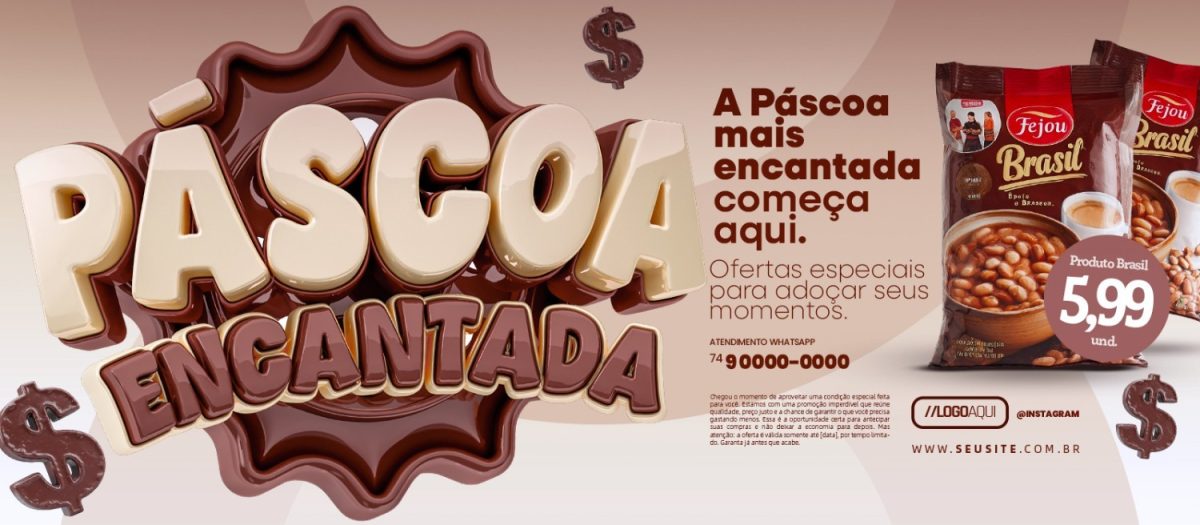 Páscoa Encantada Ofertas Especiais para Adoçar Momentos Banner PSD Editável