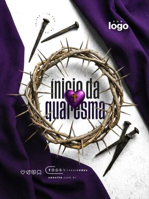 Início da Quaresma 18 Fev Coroa Cravos Arte Sacra PSD Editável