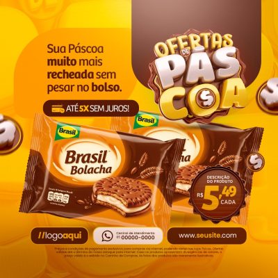 Páscoa Ofertas Bolacha Brasil Até 5x Sem Juros Banner PSD Editável