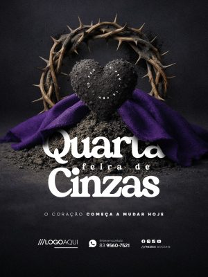 Quarta-feira de Cinzas Coroa de Espinhos e Coração de Cinzas PSD Editável