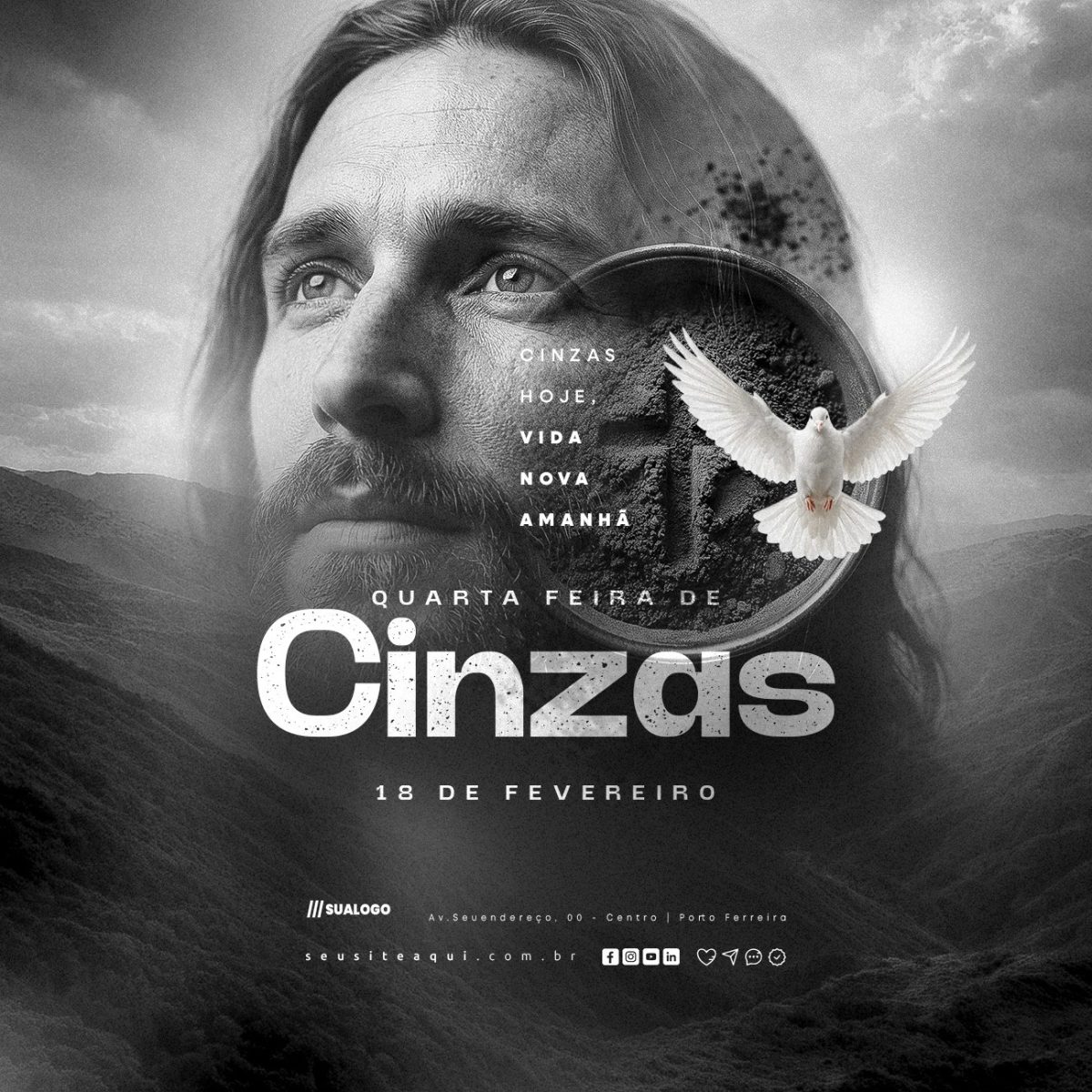 Quarta-feira de Cinzas 18 de Fevereiro Vida Nova PSD Editável