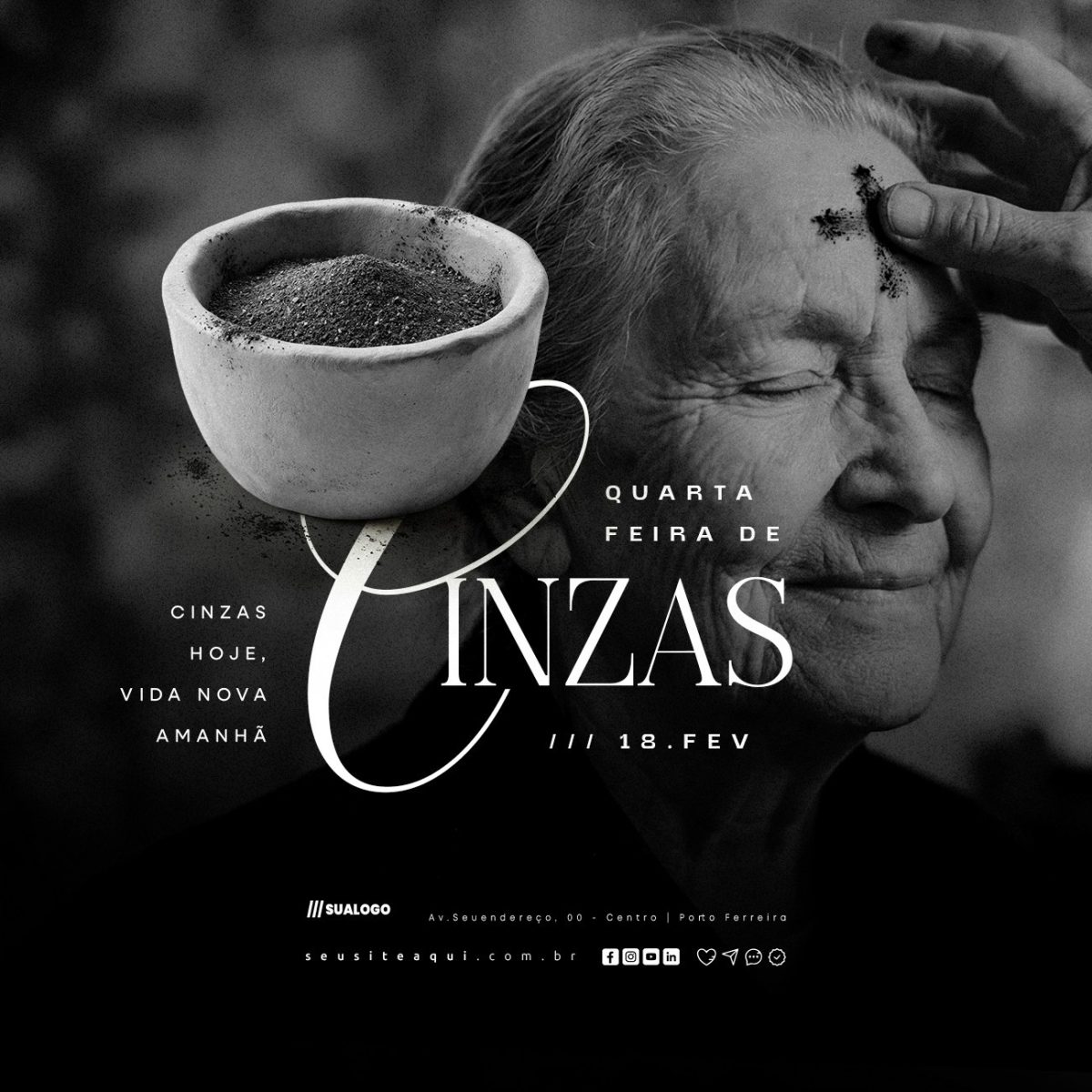 Quarta-feira de Cinzas Vida Nova Amanhã 18 FEV PSD Editável