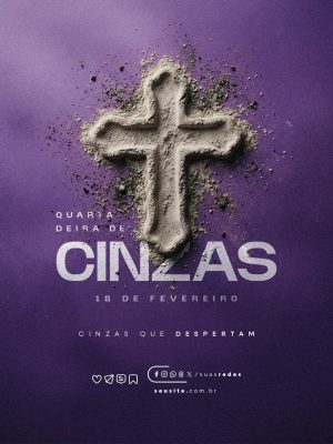Quarta-feira de Cinzas 18 de Fevereiro Cross Shape PSD Editável