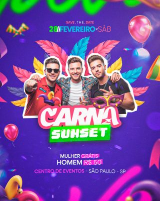 Carnaval Sunset 28 de Fevereiro Festa SP PSD Editável
