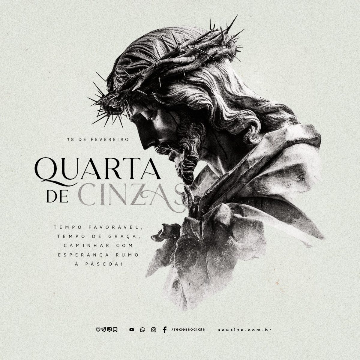 Quarta de Cinzas 18 de Fevereiro Cristo e Graça Banner PSD Editável