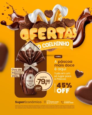 Ofertas do Coelhinho a Páscoa Mais Doce Supermercado PSD Editável