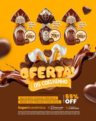 Páscoa Ofertas do Coelhinho 55% OFF Aproveite Supermercado PSD Editável