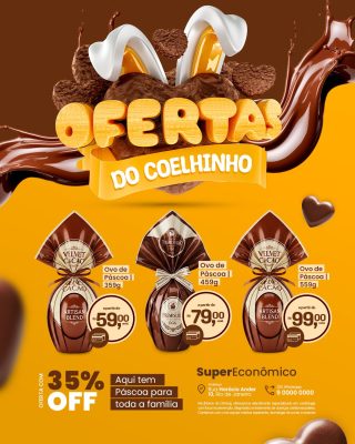 Supermercado Ofertas do Coelhinho Ovos de Páscoa 35% OFF PSD Editável