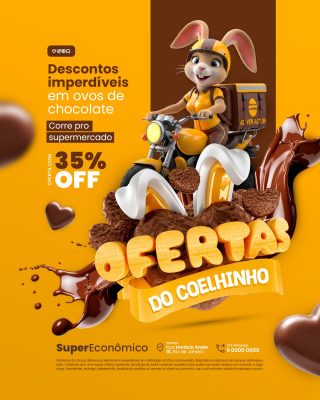 Páscoa Descontos Imperdíveis em Ovos de Chocolate Ofertas do Coelhinho 35% OFF PSD Editável