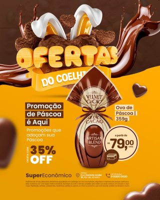 Supermercado Promoção de Páscoa Ofertas do Coelhinho 35% OFF PSD Editável