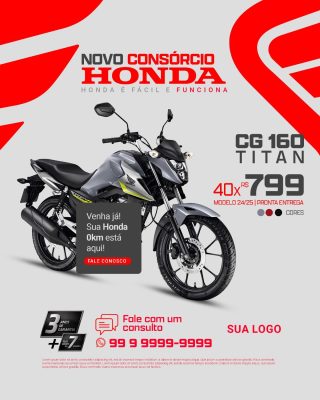 Consórcio Honda CG 160 Titan 40x R$799 Publicidade PSD Editável