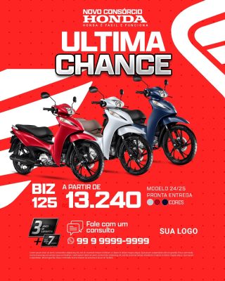 Consórcio Honda Biz 125 Última Chance Pronta Entrega PSD Editável