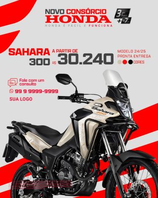 Consórcio Honda Sahara 300 Modelo 24/25 a partir de R$ 30.240 PSD Editável
