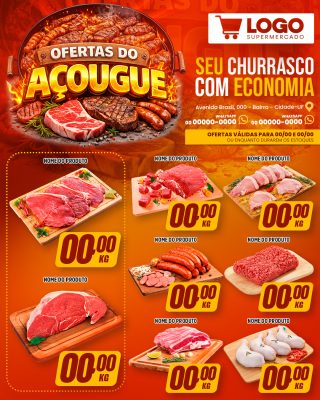 Açougue Ofertas de Churrasco com Economia Promoção PSD Editável