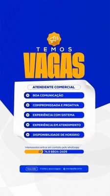 Vaga de Emprego Estamos Contratando Social Media PSD Editável