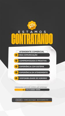 Vaga de Emprego Estamos Contratando Atendente Comercial PSD Editável