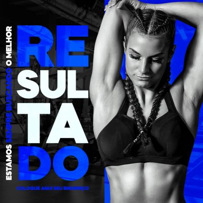 Resultado Fitness Academia Laranja e Azul Banner PSD Editável