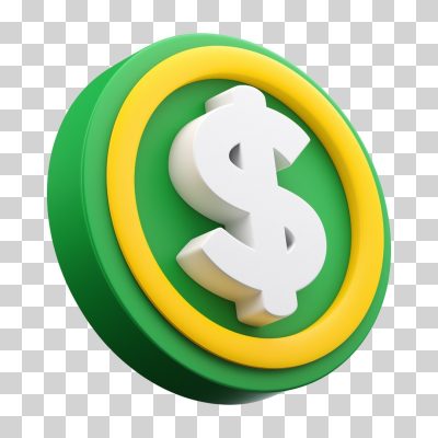 Moeda Dólar Símbolo 3D Verde e Amarelo PNG Transparente