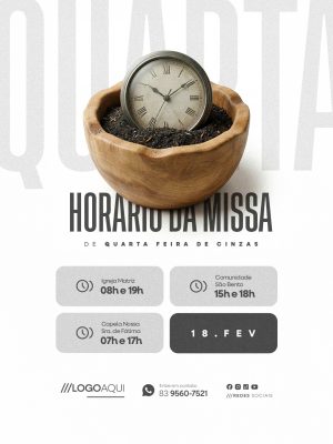 Santa Missa Horário Especial Quarta Feira de Cinzas 18 de Fevereiro PSD Editável