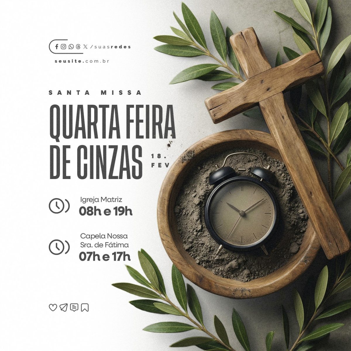 Horário Especial Quarta Feira de Cinzas Santa Missa 18 Fevereiro PSD Editável