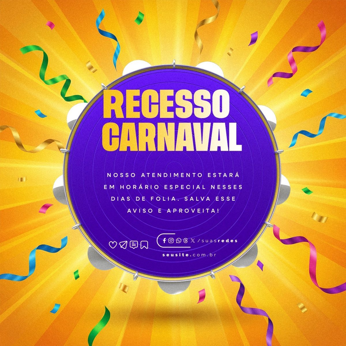 Recesso Carnaval Horário Especial PSD Editável