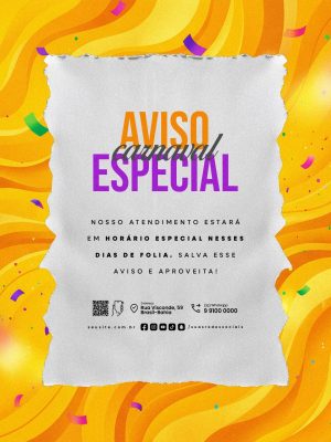Aviso Especial Horário Atendimento Dias Folia PSD Editável