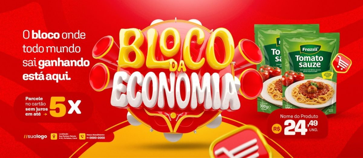 Carnaval Bloco da Economia Ofertas e Descontos PSD Editável
