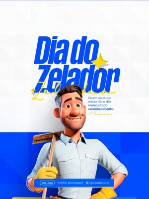 Dia do Zelador Quem Cuida do Nosso Dia a Dia Posts PSD Editável