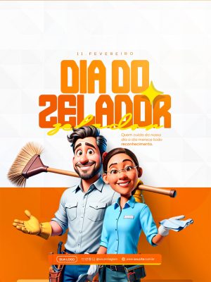 Dia do Zelador 11 de Fevereiro Homenagem com Personagens PSD Editável