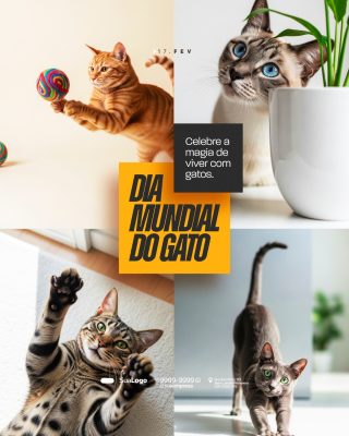 Dia Mundial do Gato 17 de fevereiro Social Media PSD Editável