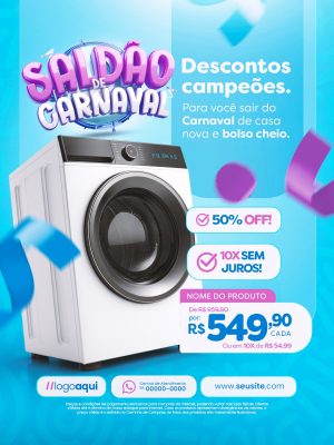Saldão de Carnaval Descontos Campeões 50% Off Loja de Eletrodomésticos PSD Editável